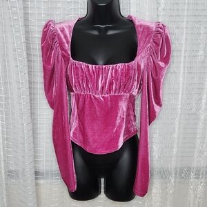 Free People Hold Me Puff Sleeve Velvet Top SzS